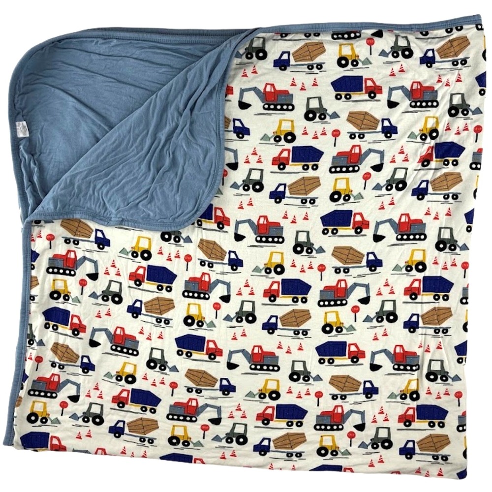 Little Sleepies Construction Baby Blanket 42x42 Blue Bulldozer Dump Truck Boy